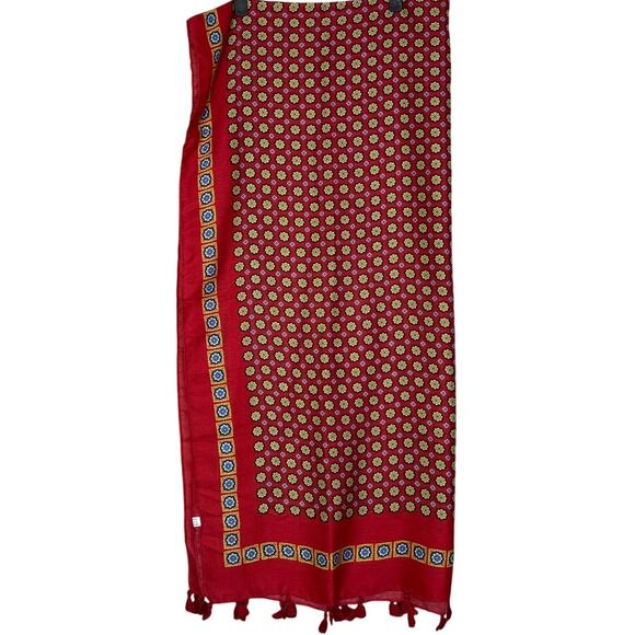 NEW Boho Floral Design Tasseled Rectangle Soft Chic Scarf Large Red Yellow Blue - Picture 10 of 15